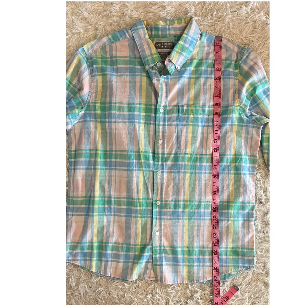 Falls Creek Stretch Men's Size L No Tuck Pastel Plaid Button Up Shirt #0282 - Picture 9 of 11